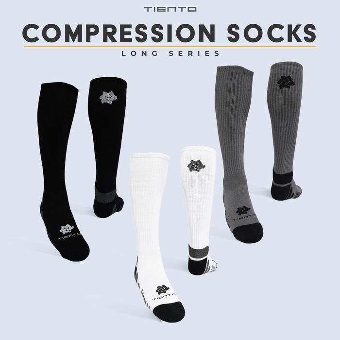 Tiento Long Compression Socks Black Kaos Kaki Olahraga Ketat Panjang