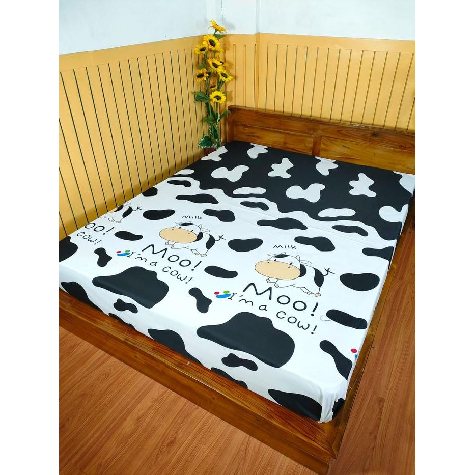 5ihu Sprei Homemade Motif Sapi Gemoy Moo Terbaru Murah Katun Hitam Karet