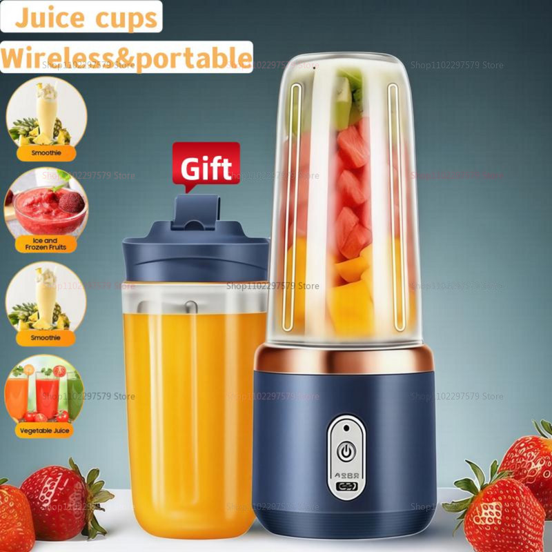 Portable Electric Mixer Machine 6 Blades Wireless Portable Juice Squeeze Double Cup Multifunction