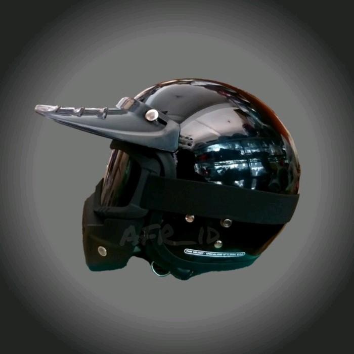 Helm Goggle Mask Topeng Motocross Helem Trail Retro Bogo + Kacamata Gogle Mask Pet Panjang Dewasa
