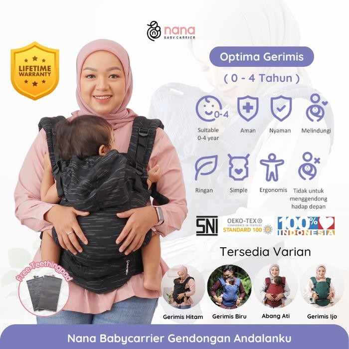 gendongan bayi adjustable ssc nana babycarrier optima gerimis untuk newborn bunda - 4 tahun