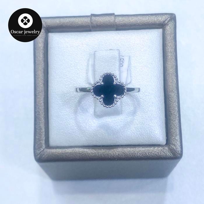 Cincin emas putih 750 Van bunga hitam best seller