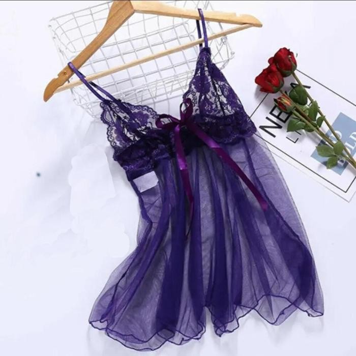 SEXY Lingerie Set + CD Wanita Transparan Lace Gaun Tidur 1060