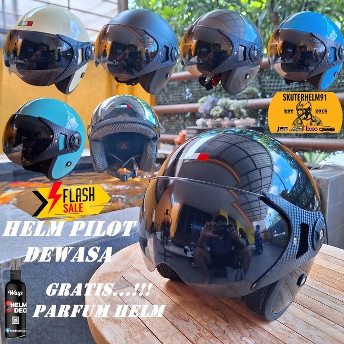 ORIGINAL Helm DEWASA Pilot Retro Half Face SNI Untuk Laki Laki Perempuan (Cewek atau Cowok) Full