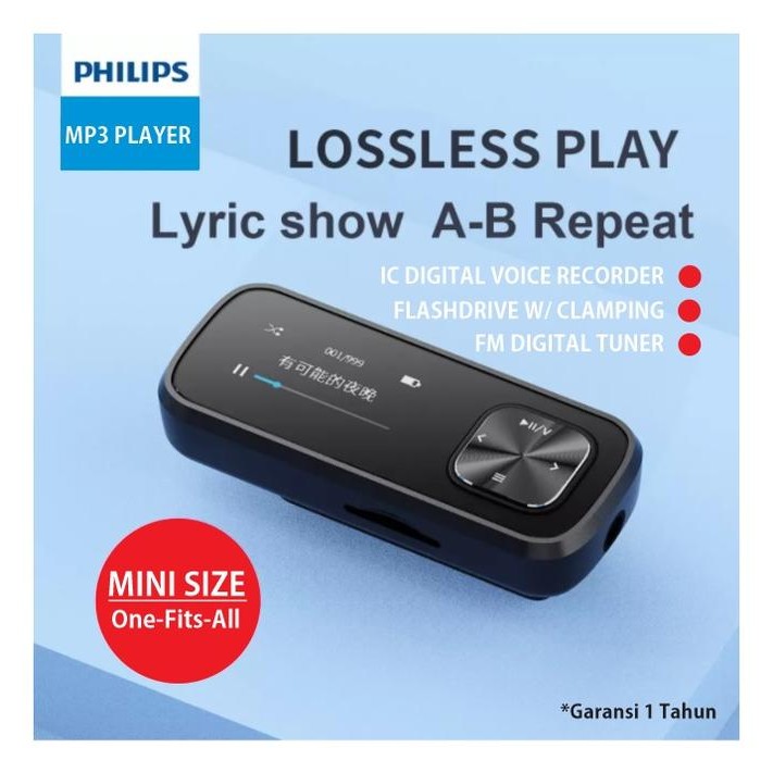 MP3 Player 32GB - IC Recorder - FM - OTG - Sports Clamp Philips SA1102