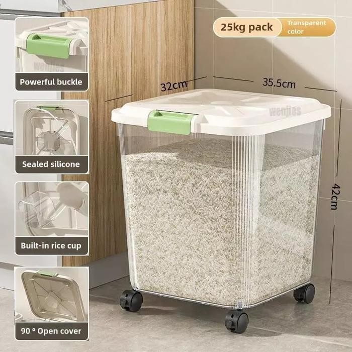 Tomoji - Dispenser Beras Estetik Rice Box 25Kg Tempat Beras 5 Kg Aesthetic Tempat Beras Aesthetic
