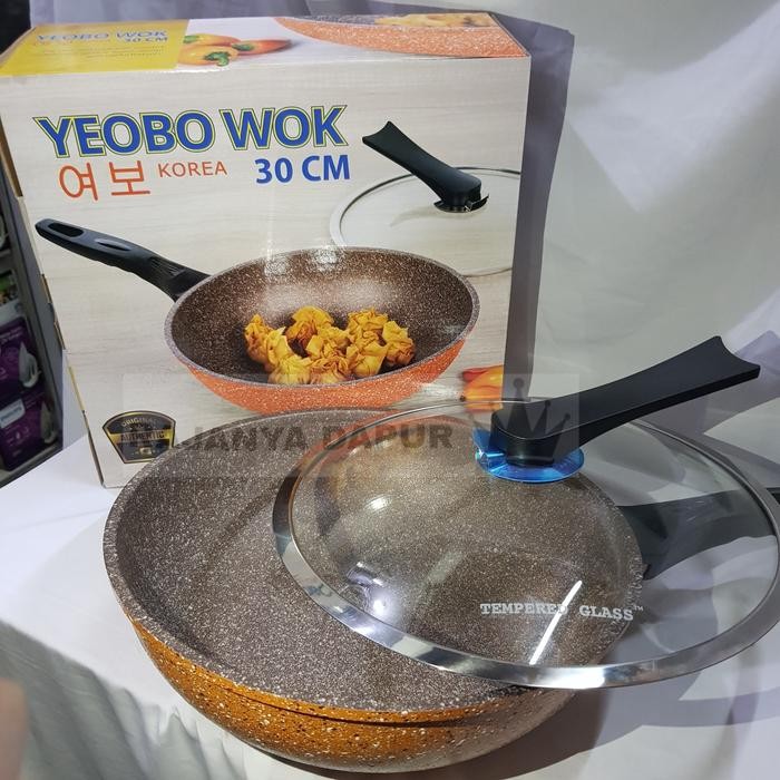 HariPromo- Wok Pan Yeobo - Korea Pan - Wajan Panci Marbel Yeobo Wok 30 Cm - Waj