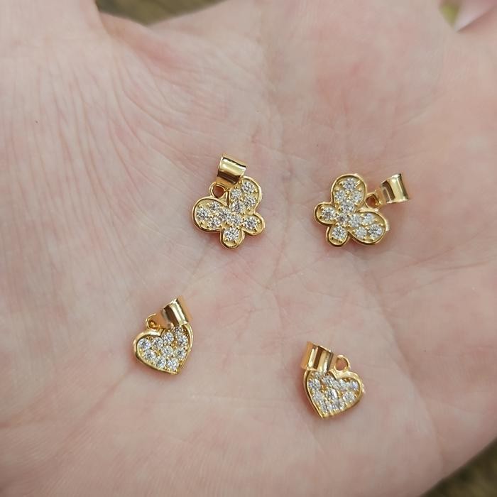 liontin bandul kalung bulat kecil permata putih emas asli 375 8k muda