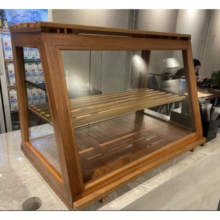 Lemari Display Roti Kaca / Tempat Penyimpanan Kue Kayu Jati / Cafe Food Display Makanan / cake