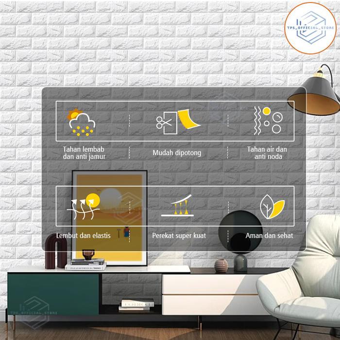 10PCS WALLPAPER DINDING 3D FOAM STIKER DINDING / WALLFOAM 3D 70X77CM MOTIF BATU BATA WALLPAPER