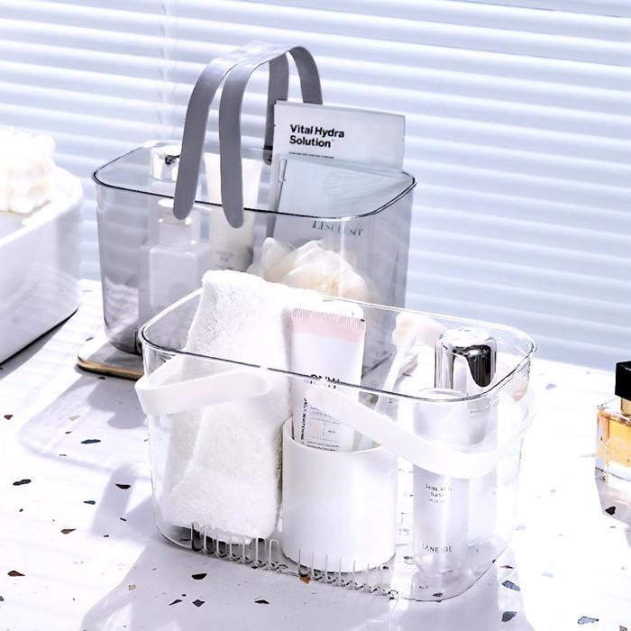 WP6439 Keranjang Organizer Transparan Keranjang Perlengkapan Mandi Skincare Kosmetik Dengan Gagang