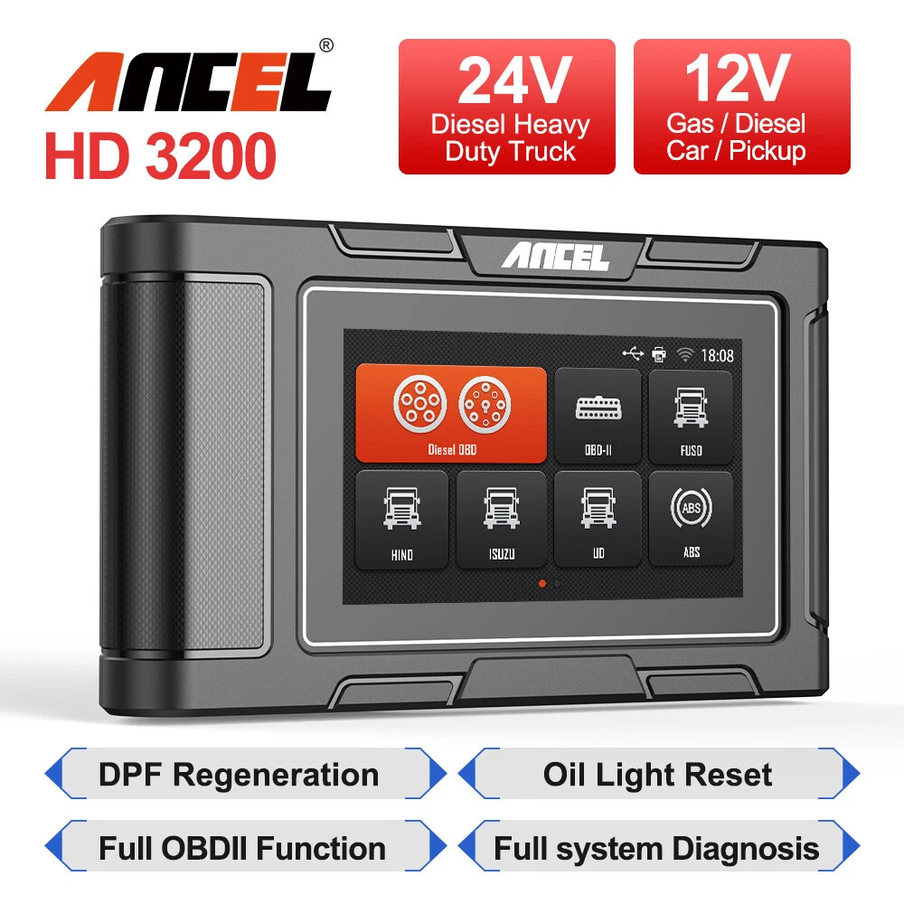 New ANCEL HD3200 All System Heavy Duty Truck Scanner for ISUZU HINO UD FUSO OBD2 DPF Regen Oil Reset