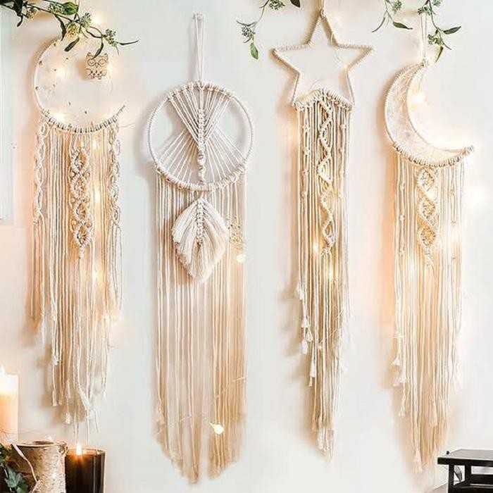 Macrame dream catcher - Hiasan dinding aesthetic - Dekorasi kamar - Pajangan ruang tamu Besi
