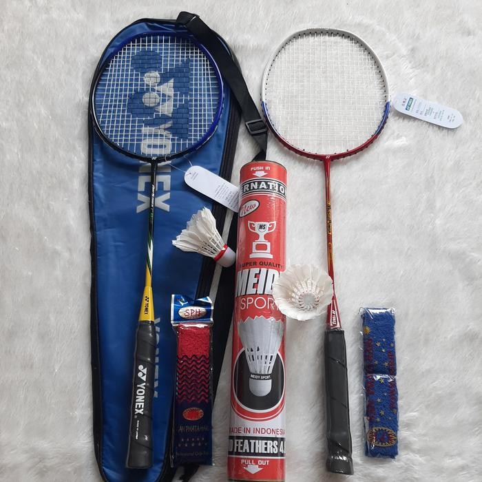Paket raket badminton 2 raket 1 tas 1 slop la 2grip