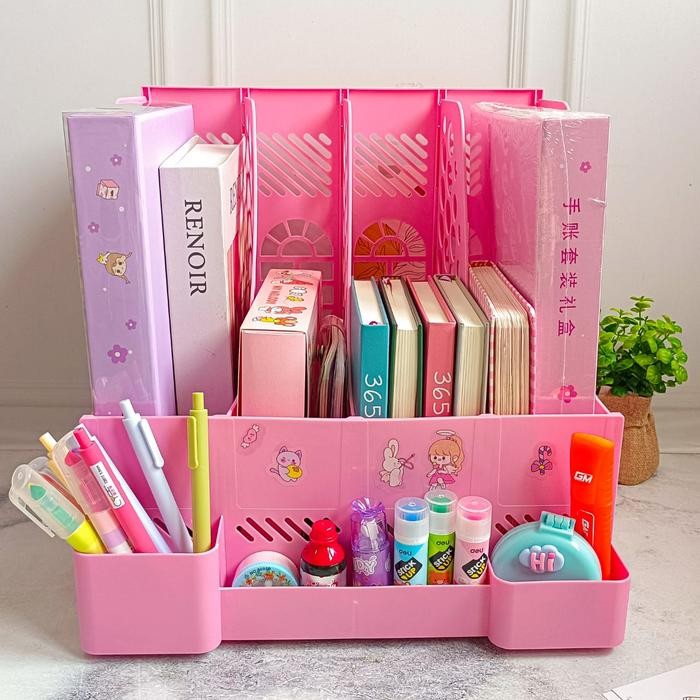 

RAK ORGANIZER BUKU PENYIMPANAN 8 SEKAT MULTIFUNGSI RAK MEJA RACK BOOK FILE DENGAN TEMPAT PULPEN BOX