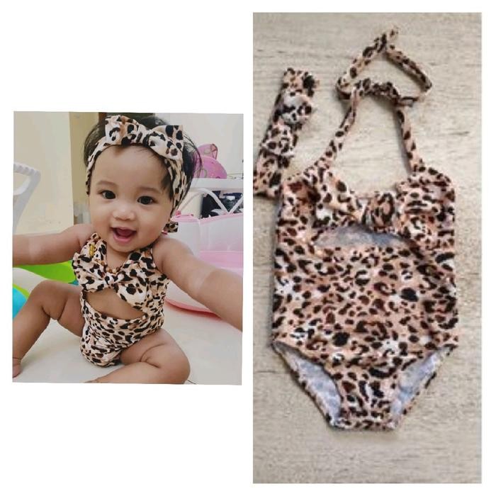 TERLARIS Baju renang anak 3bulan-6tahun Loreng 1set bandana Baju renang anak Leopart