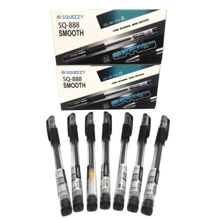 

New Harga Grosir (1kotak/12pcs) Pulpen Gel Pen SQUEEZY SQ-888 HITAM,BIRU,MERAH