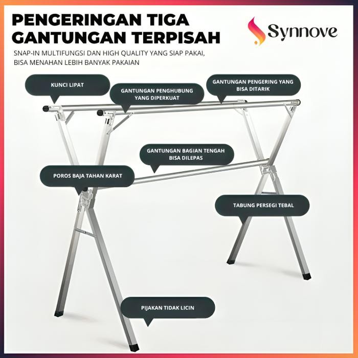Jemuran Stainless Lipat Portable Kokoh Jemuran Baju Handuk Stainless Jemuran Lipat Pakaian