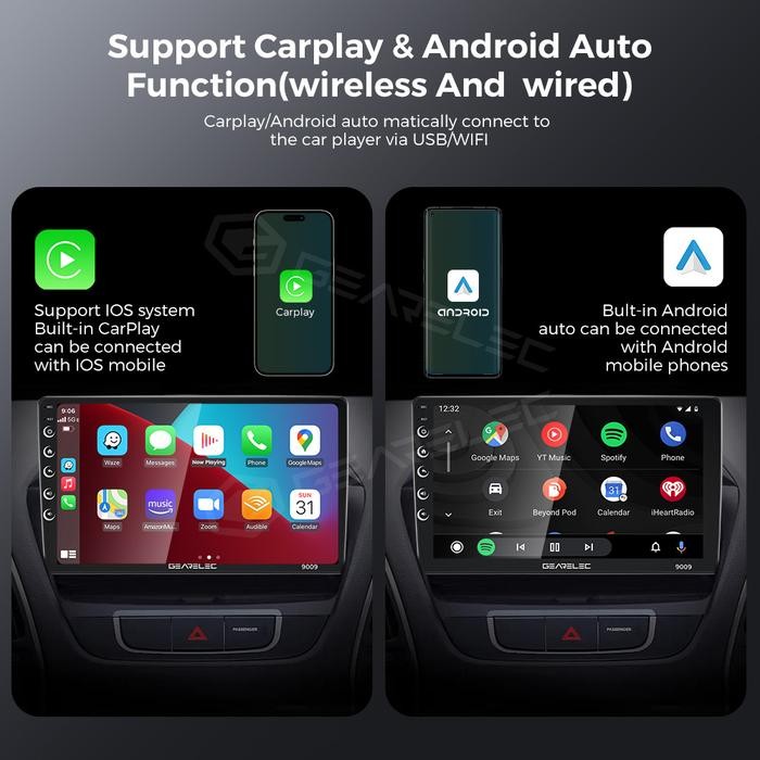 HEAD UNIT DOUBLE DIN ANDROID 12 WITH CARPLAY ANDROID AUTO 9 INCH 4+64G