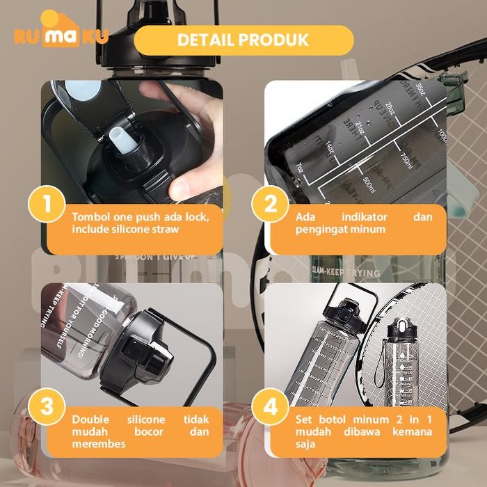 Rumaku Botol Minum Sporty 2 in 1 Tumbler 2 Liter + 1 Liter Premium BPA Free