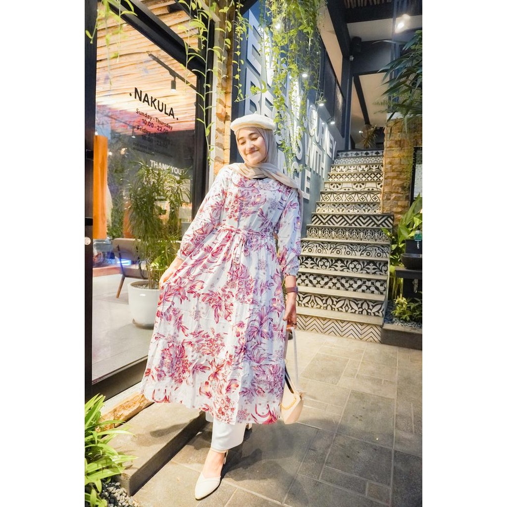 Dress Gamis Midi Rayon Viscose Premium Bestseller, Midi Flower Nhm