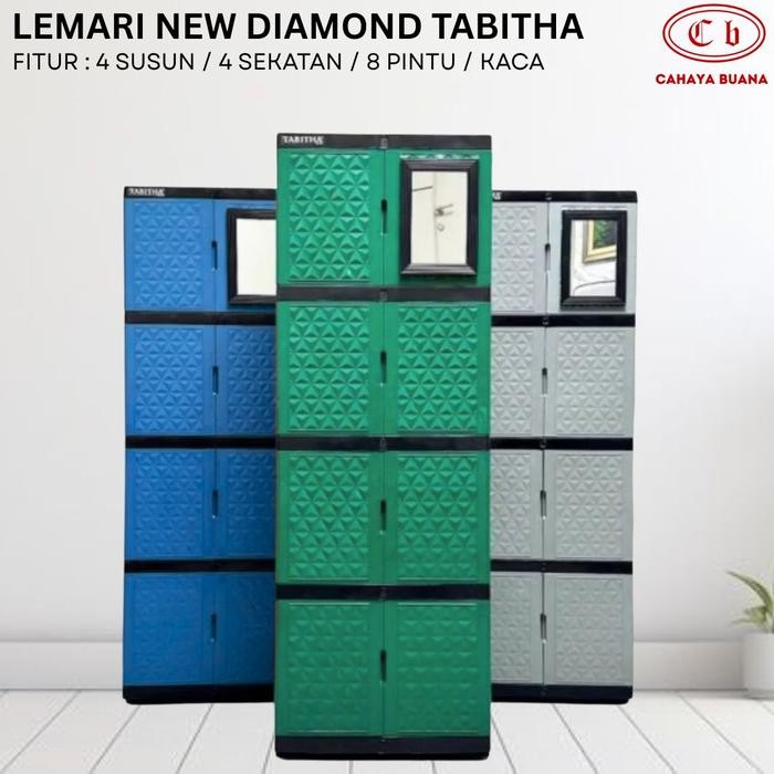 Lemari Pakaian Plastik Tabitha Diamond Kaca / Lemari 4 Susun