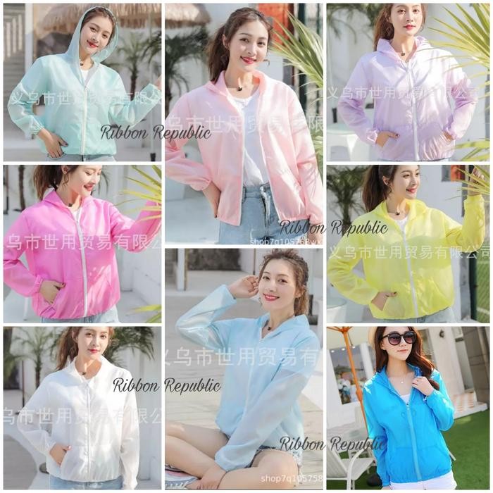 SIAPKIRIM Jaket Trendy Wanita Korea Parasut Tipis Semi Transparant Anti Matahari READY STOCK