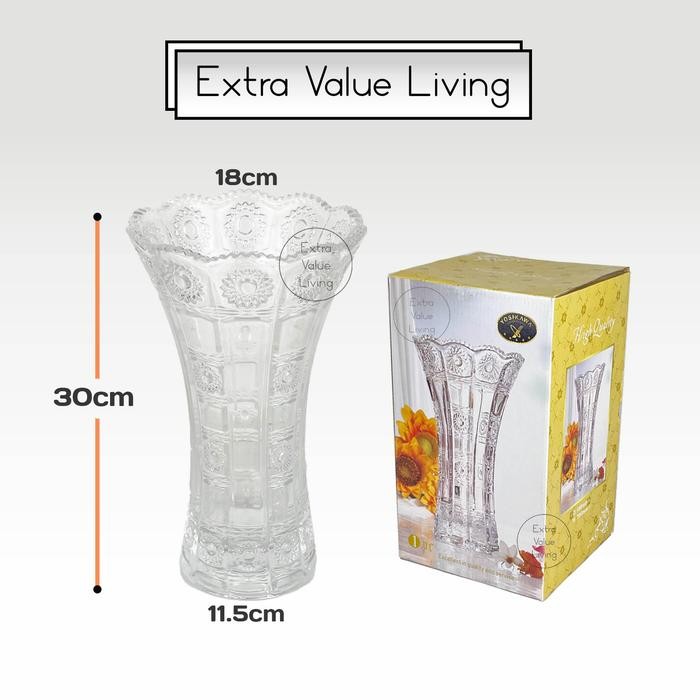 Vas Kristal Vas Bunga Kaca Besar 30 CM Czech Design Estetik Vas Kembang Kristal Bohemia Vase Clear