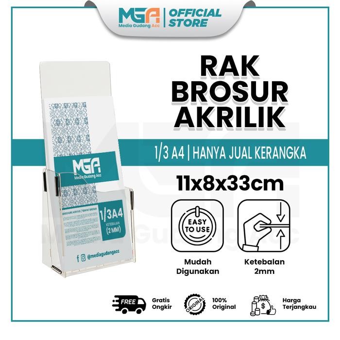 

New Rak Brosur Akrilik 1/3 A4 Potrait 2mm - Stand Display Brosur Acrylic - Desk