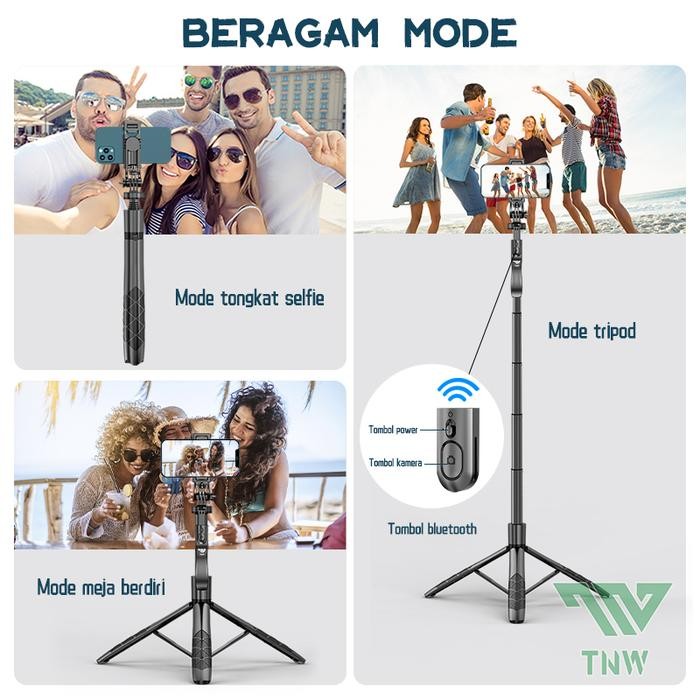 Tnw Tongsis Tripod Bluetooth Selfie Stick Tripod Hp Kamera 1/4 Adaptor