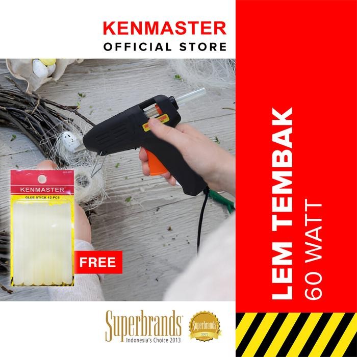 KENMASTER GLUE GUN LEM TEMBAK 60 W + 12 PCS LEM STICK BESAR ISI ULANG LEM TEMBAK - BUND-0018