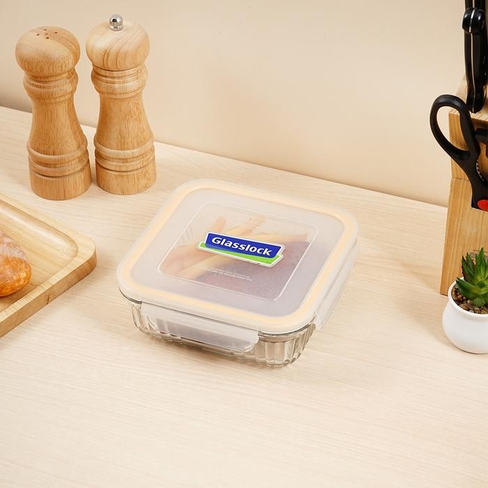 GLASSLOCK 830 ML RETRO WADAH MAKANAN OVEN SQUARE - KUNING