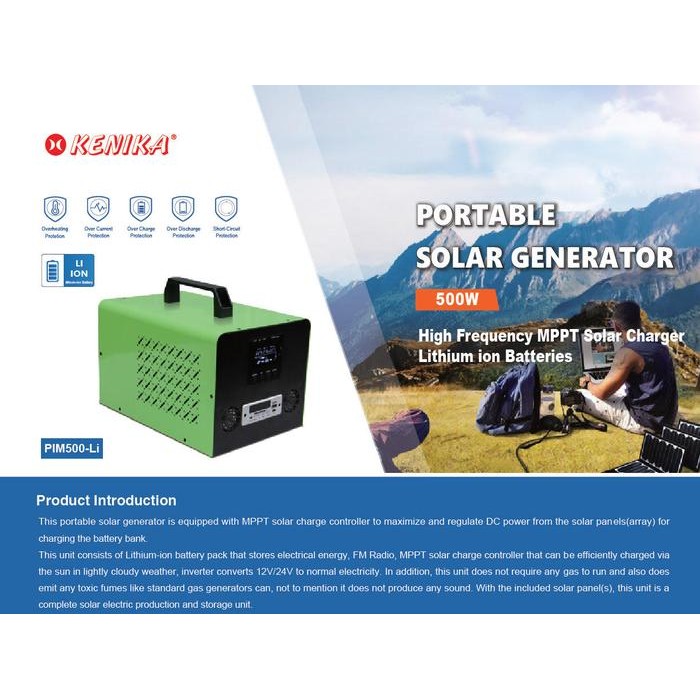 PORTABLE SOLAR GENERATOR KENIKA 500W PIM500-LI