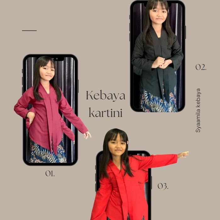DISKON Kebaya Kartini Anak Polos/ Kebaya Anak SD Tangan Panjang Baju Cantik Fashion READY STOCK