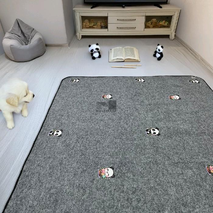 Karpet Minimalis Grey Aesthetic Motif Panda Ukuran 120 X 200 CM