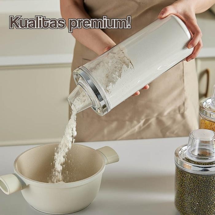 Halu Toples Serbaguna Tempat Penyimpanan Sereal Biji Bijian Tepung Anti Tumpah Toples Corong Dengan