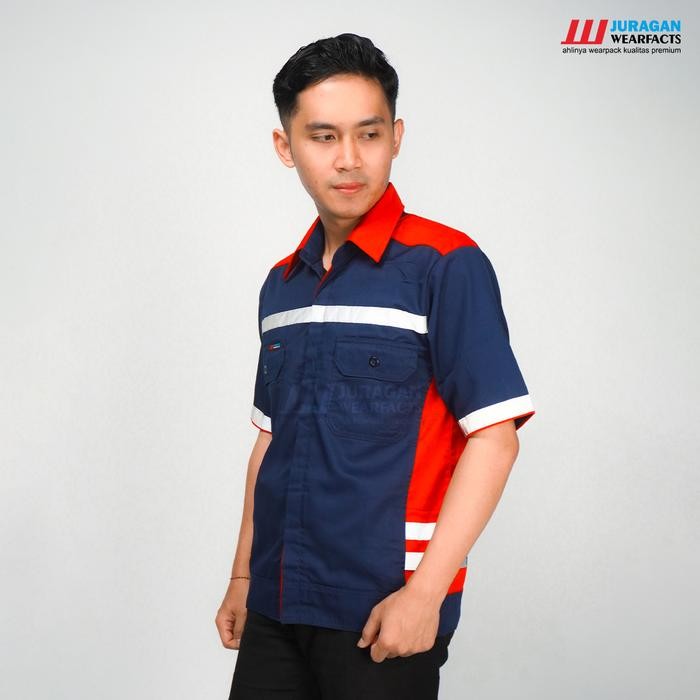 Juragan Wearfacts - Wearpack Kerja Lengan Pendek Warna Merah Navy Terlaris