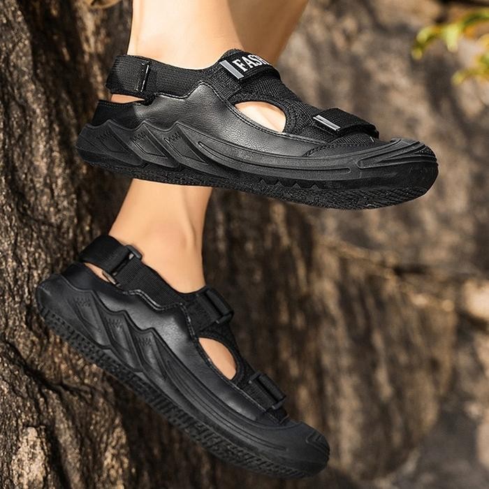 fwxh-Fed Sandal Pria Okayama Black Sendal Anti Licin Berventilasi Untuk Santai Outdoor