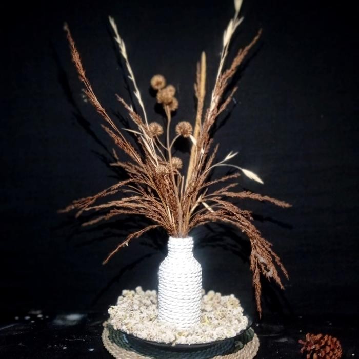 mini vas buket bunga kering dekorasi mobil edelweis bulu merak