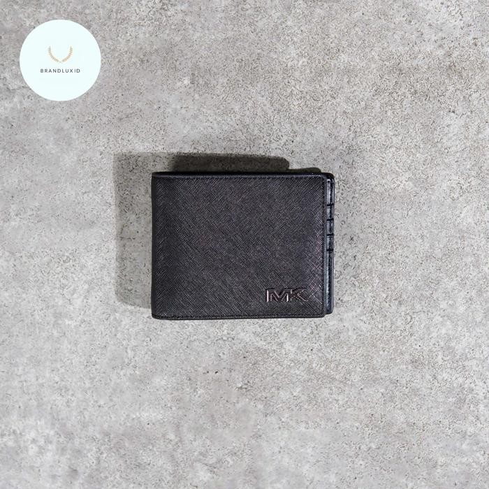 Michael Kors MK Side Silver Plain Leather Wallet with Card Holder in Black