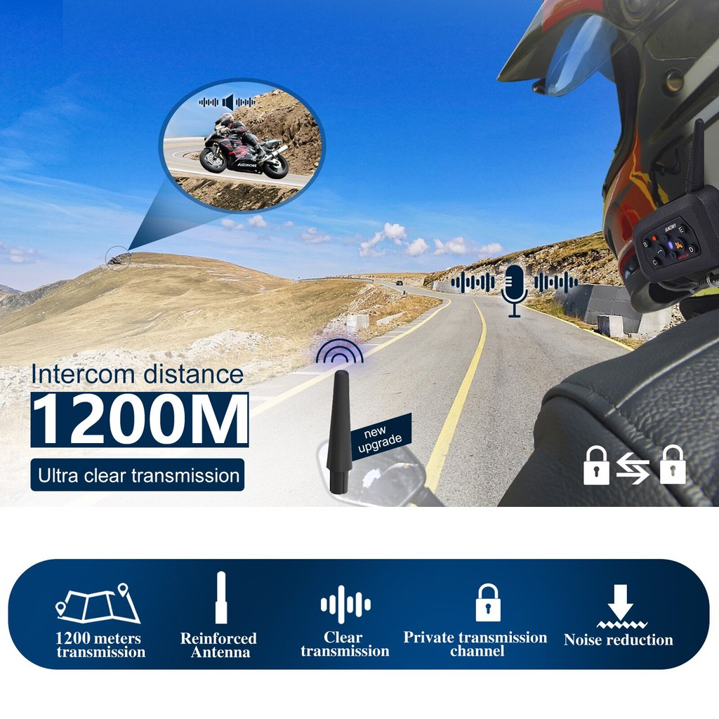 XINOWY V6 Plus Motorcycle Helmet Bluetooth Headset Intercom 1200M Interphone Communicator Waterproof