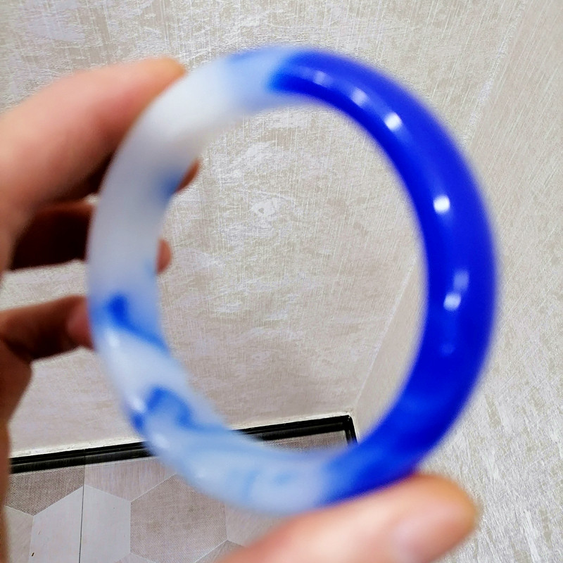 Natural Chinese Colored Blue Hand-carved Jade Bracelet Fashion Fine Round Fine Jewelry Jade Bracelet