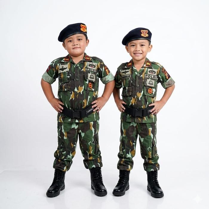 Baju PDL Brimob Loreng Anak Lengkap Aksesoris - Seragam Brimob Pelopor Loreng Anak Laki-Laki dan Per
