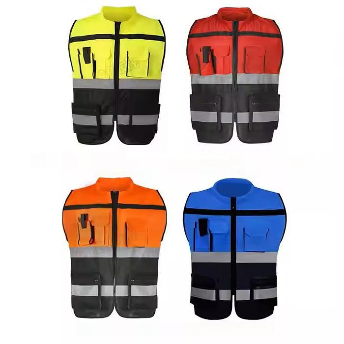 YWSRompi Premium Rompi Proyek Safety Vest Rompi Safety Polyester Kerah Kantong Saku Rompi