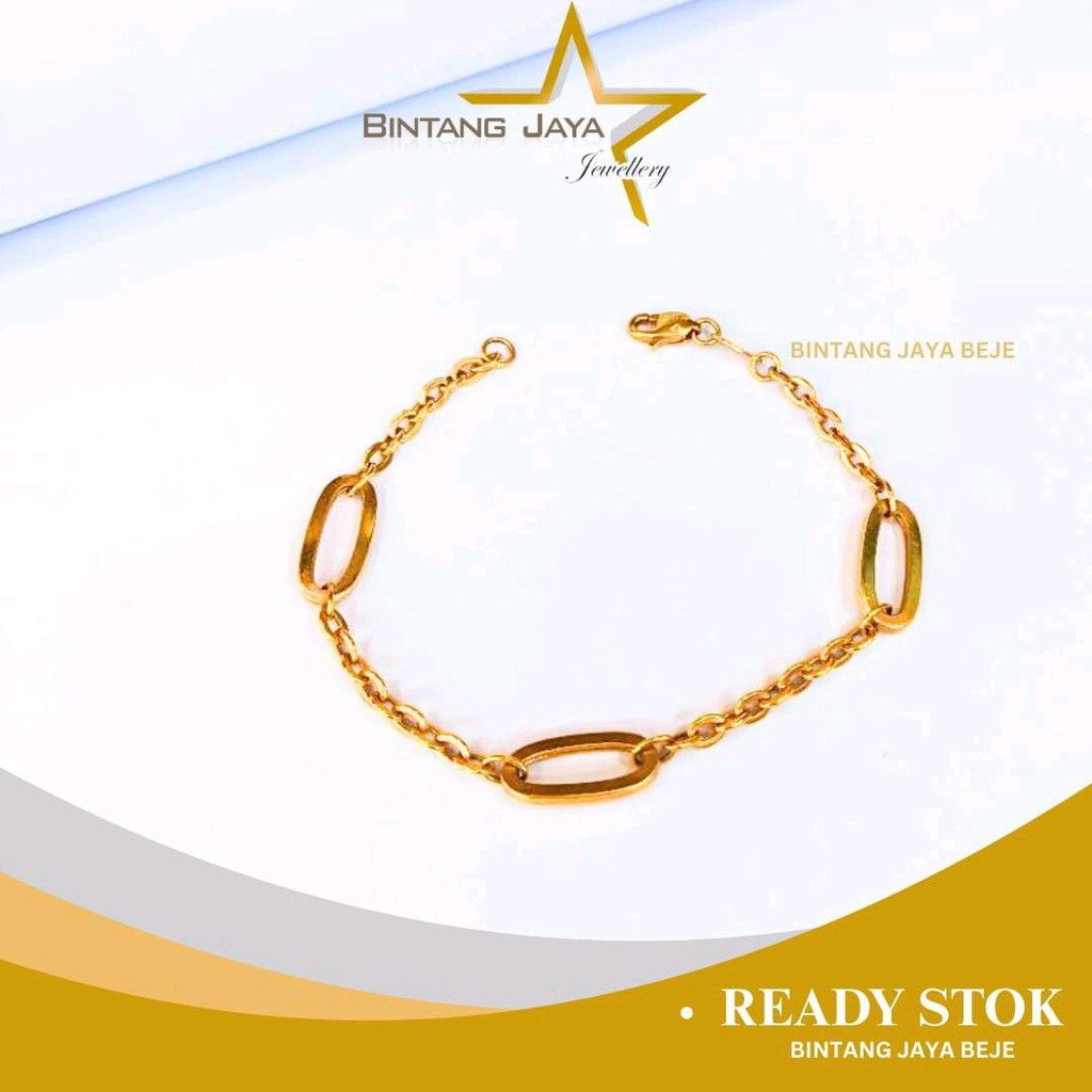 Gelang Emas Asli Rantai Nori Oval 17.5CM (16K) - Berat 3,75gr - Desain Mewah untuk Pesta & Acara Keb