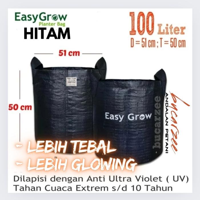 Easy Grow Planter Bag Hitam 100 Liter. Bahan Tebal Bulat Round Bottom
