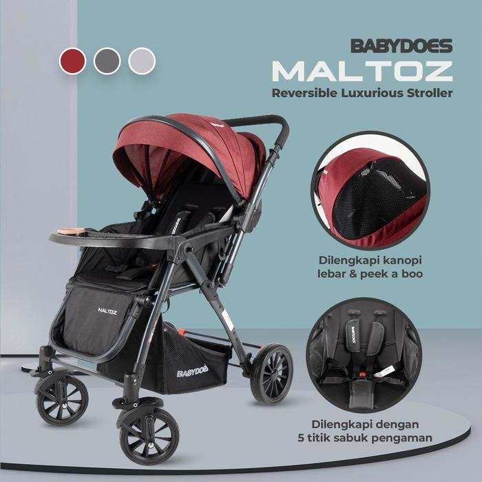 BABYDOES MALTOZ CH-BL 821SN REVERSIIBLE LUXURIOUS STROLLER bayi roda