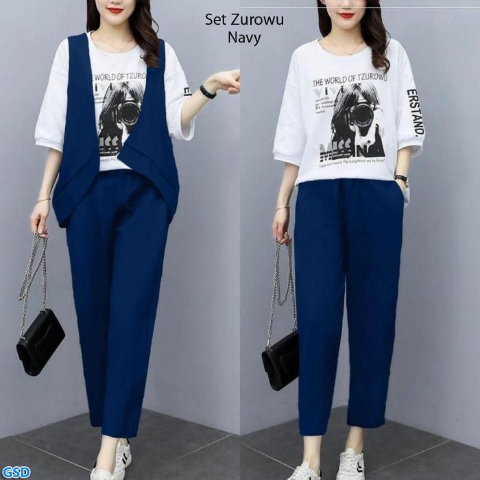 Pilihan- Setelan Wanita Celana Baju Rompi 3In1 Babyterry Fit L -Set Zurowu