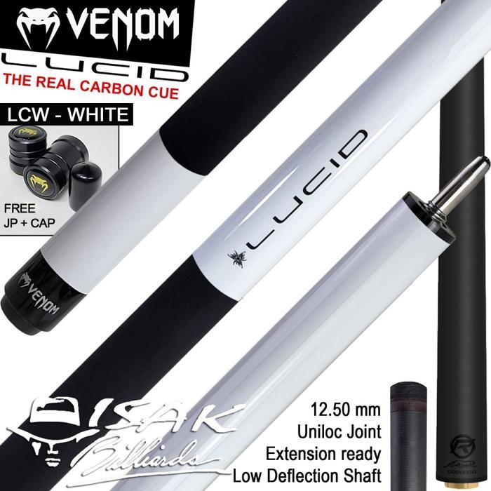 Venom Lucid Carbon LCW White Cue Uniloc Low Deflection Stick Billiard