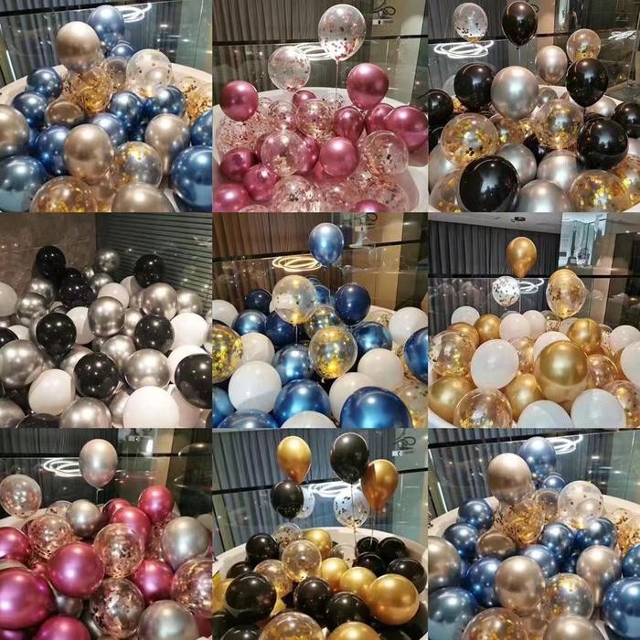 Pilihan- 50 Pcs Balon Metalik Set Balon Konfeti Latex Chrome Emas Biru Merah Perak Untuk